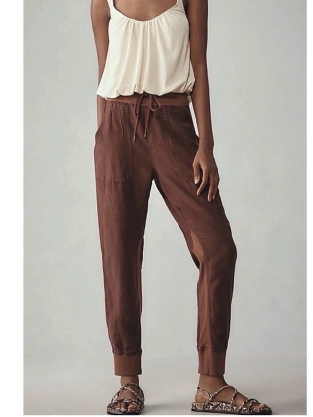 Anthropologie Chocolate Brown Drawstring Jogger Pants